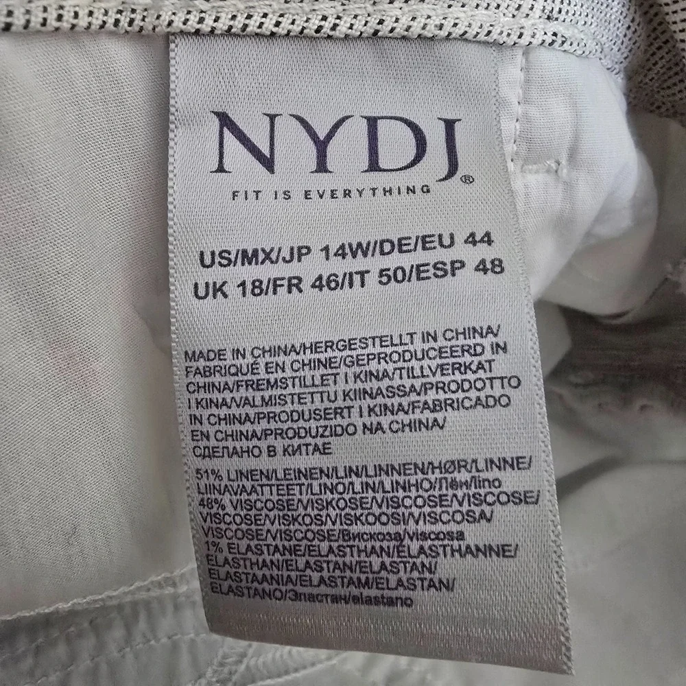 NEW NYDJ Pants Womens 14W Light Gray The Trouser Stubby Stripe‎ Linen Blend